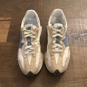 White and blue new balance 327